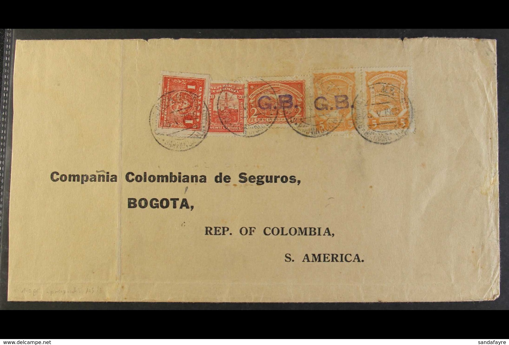 SCADTA - UNLISTED VARIETY ON COVER 1925 Cover From England Addressed To Bogota, Bearing Colombia 1c & 20c Paying Interna - Colombia