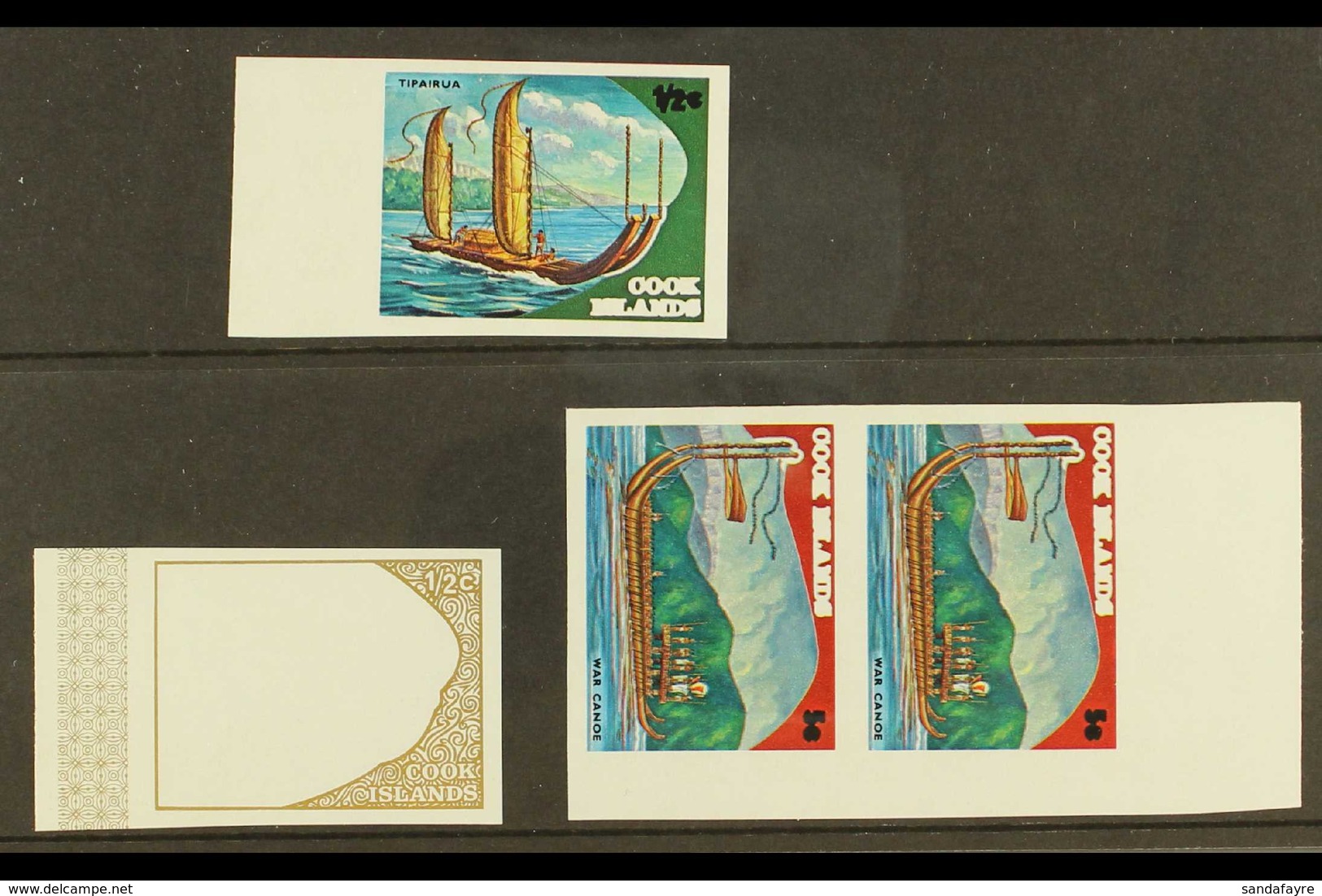 1973 IMPERF PLATE PROOFS An Attractive Selection From The Maori Exploration Issue With ½c Gold Frame & Coloured "Tipairu - Cookinseln