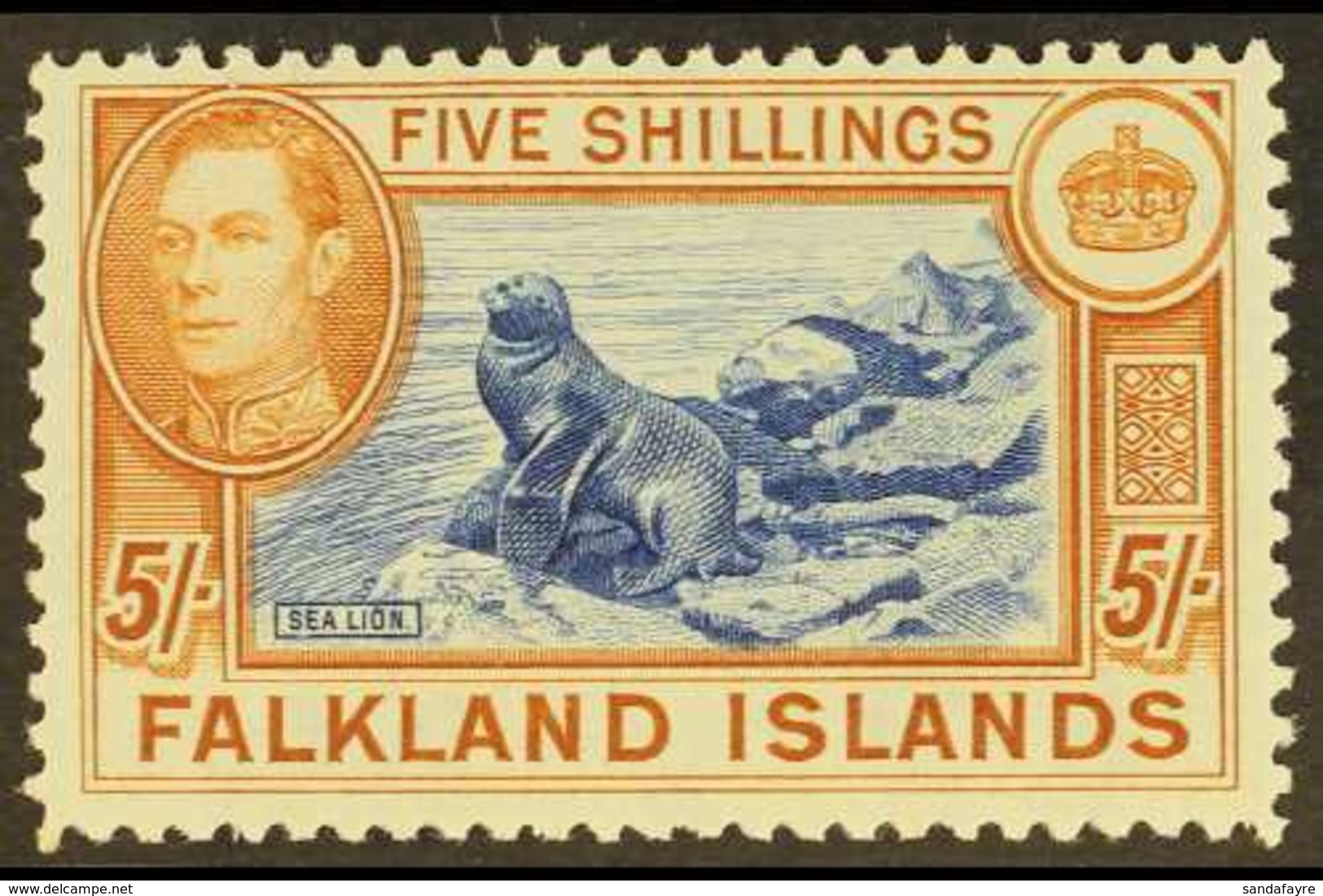 1938-50 5s Dull Blue & Yellow Brown On Greyish Paper, SG 161c, Never Hinged Mint For More Images, Please Visit Http://ww - Falkland Islands