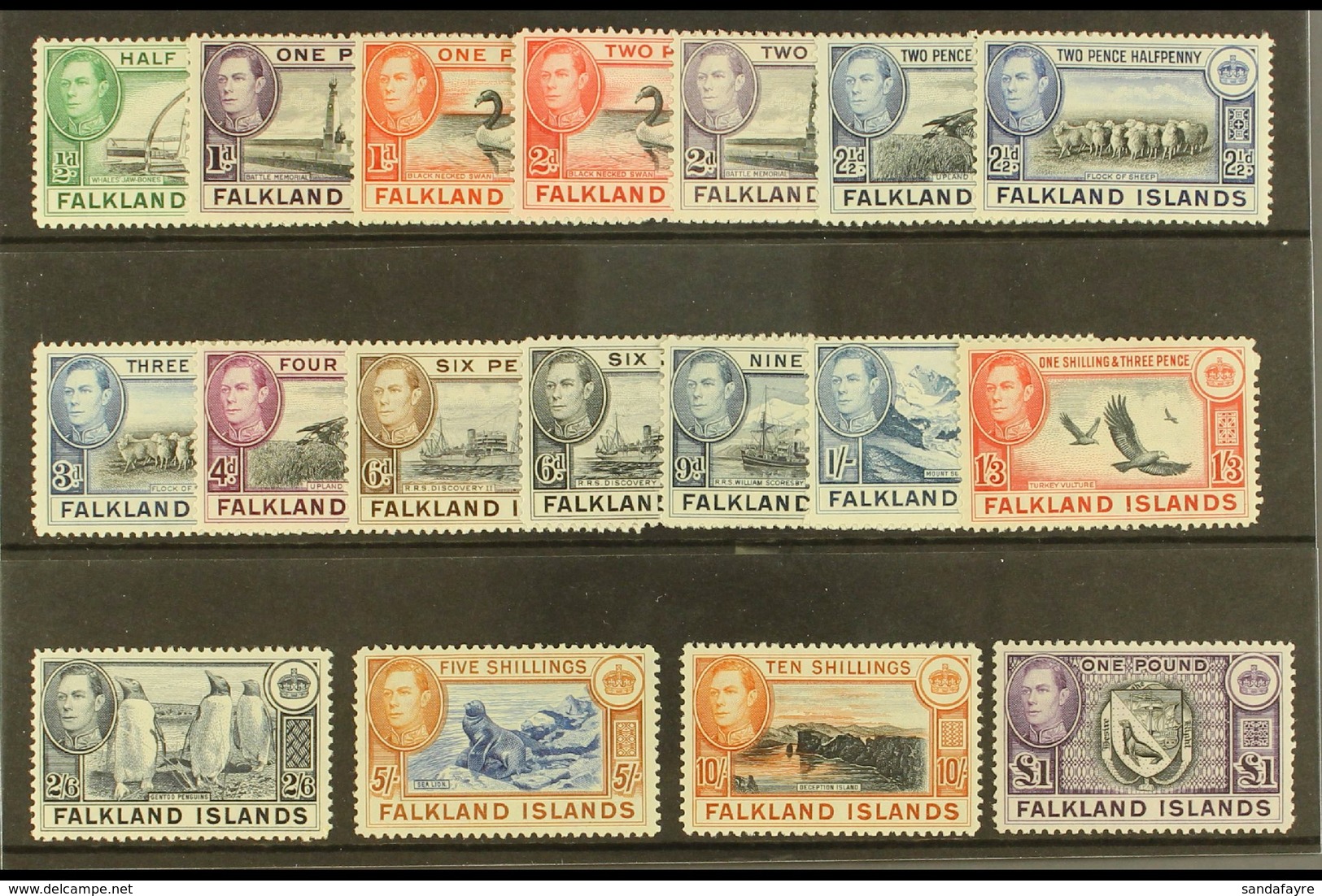1938-50 Complete King George VI Definitive Set, SG 146/163, Very Fine Mint. (18 Stamps) For More Images, Please Visit Ht - Falkland Islands