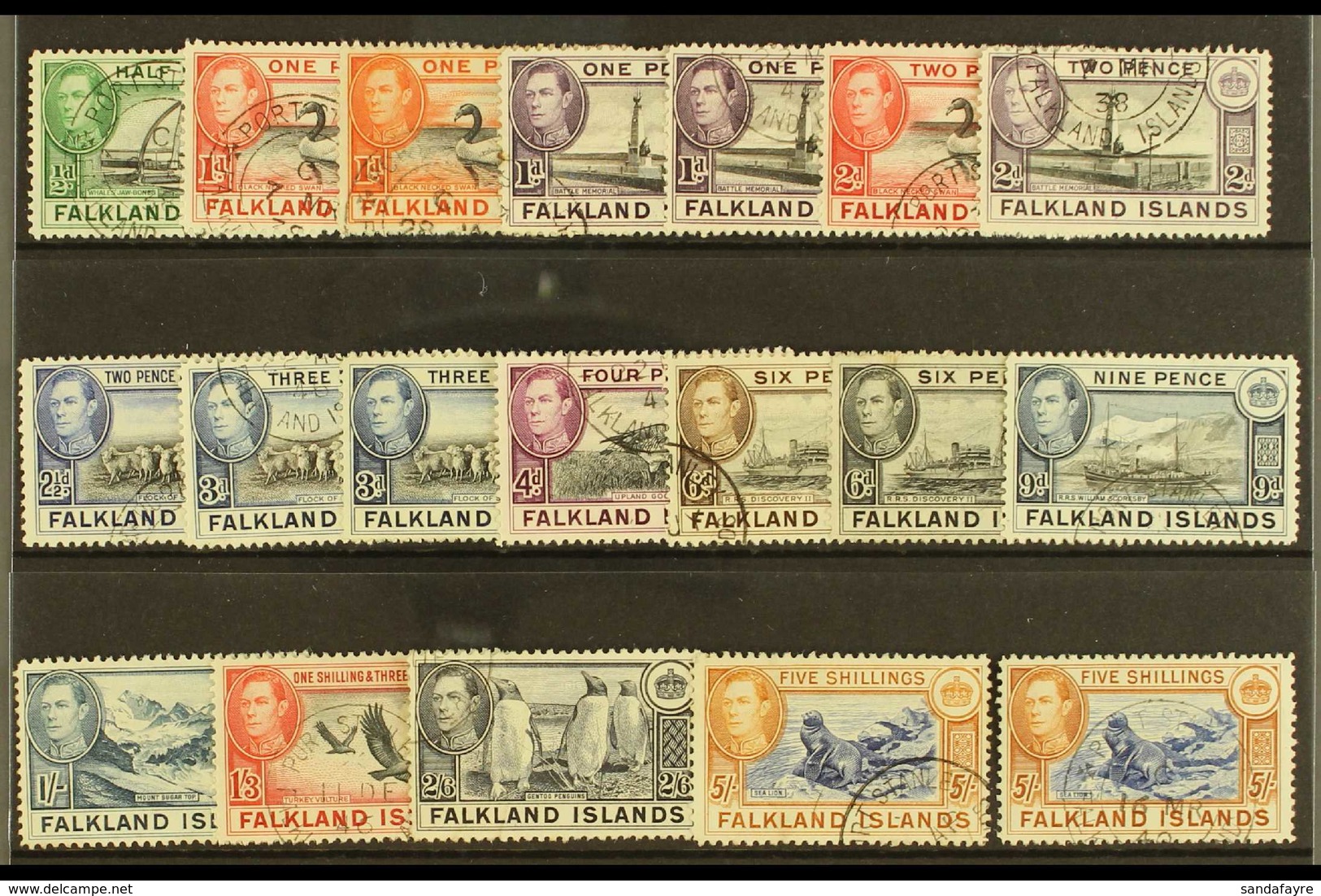 1938-50 USED DEFINITIVE Set To Two Different 5s Shades, SG 146/161b, Fine Used (19 Stamps) For More Images, Please Visit - Falklandinseln