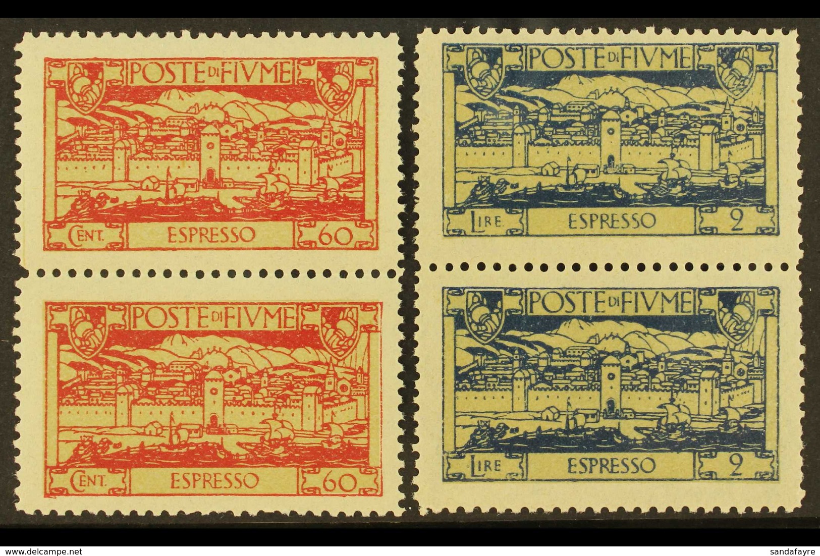 1923 Express Set, Sass S.37, Scott E12/13, Never Hinged Mint Vertical Pairs (4 Stamps) For More Images, Please Visit Htt - Fiume