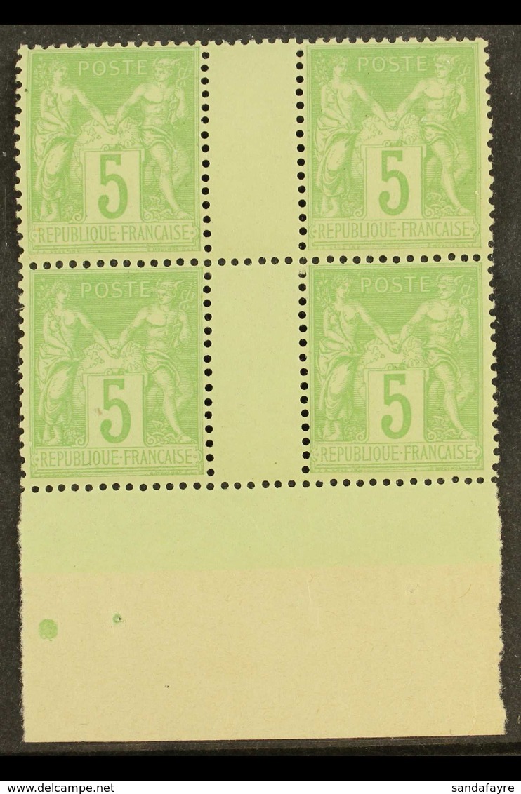 1898-1900 5c Yellow-green Sage Type III, Yvert 102, SG 282, Fine Never Hinged Mint Marginal GUTTER BLOCK Of 4, Very Fres - Sonstige & Ohne Zuordnung