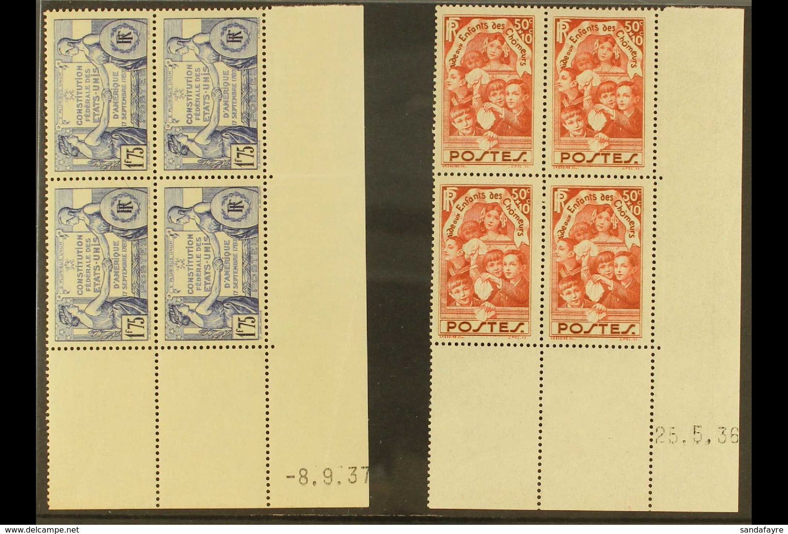 1936-1937 COIN DATES BLOCKS OF 4. Fine Mint Group Of Corner Dated Blocks Of 4, Comprising 1936 50c Children Fund, 1937 1 - Sonstige & Ohne Zuordnung