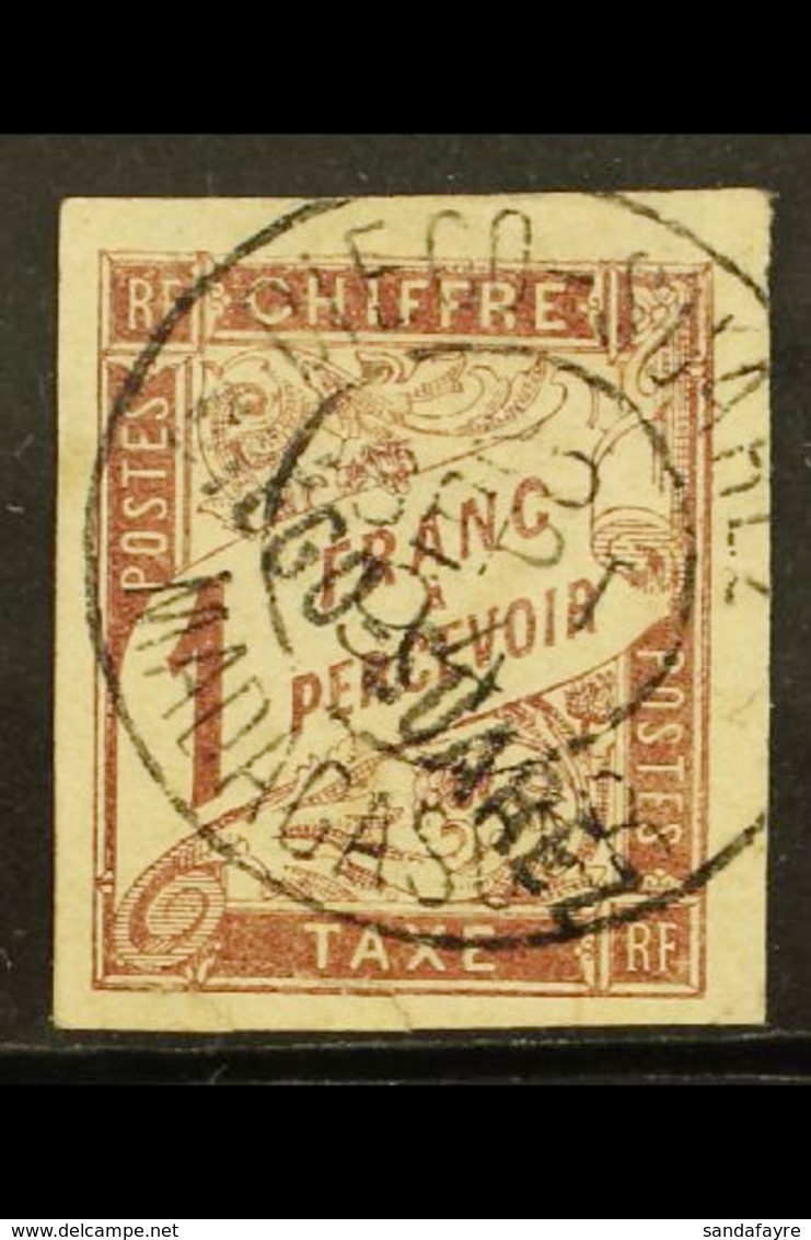 DIEGO SUAREZ POSTAGE DUES  1892 1fr Maroon, Yv 13 Used. Attractive Appearance But With 2 Small Closed Tears At Foot. Rar - Sonstige & Ohne Zuordnung