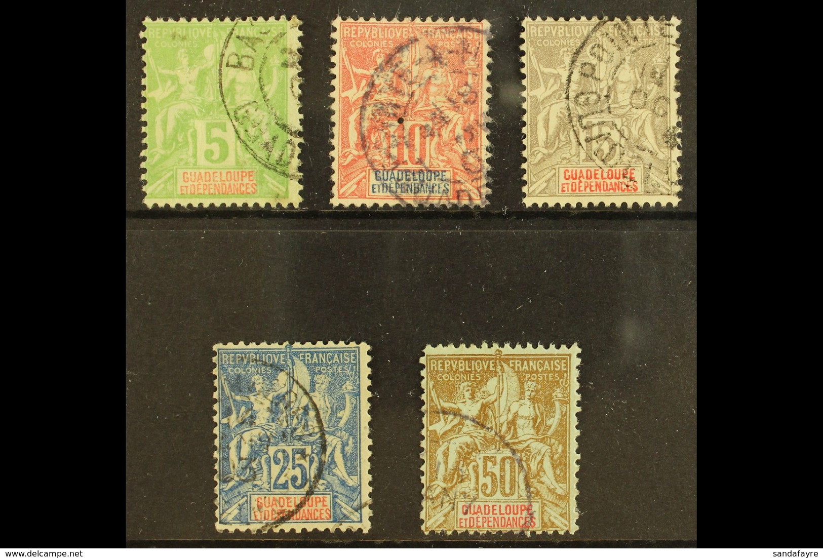 GUADELOUPE 1900-01 New Colours Set Complete, SG 48/52 (Yvert 40/44). Very Fine Used (5 Stamps) For More Images, Please V - Sonstige & Ohne Zuordnung