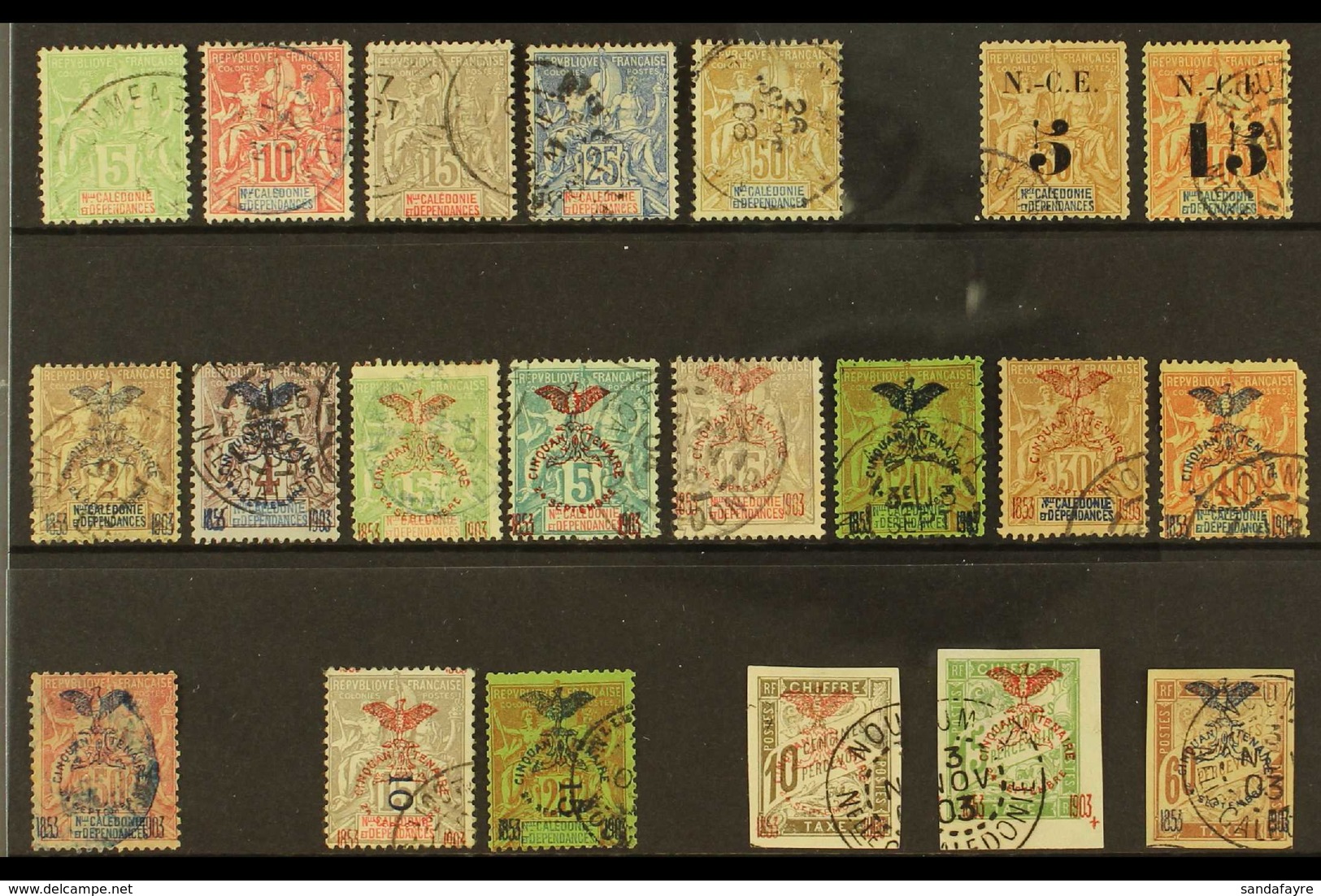 NEW CALEDONIA 1900-1904 All Different FINE USED Collection On A Stock Card. Note 1900-04 To 50c, 1902 Surcharges, 1903 5 - Sonstige & Ohne Zuordnung