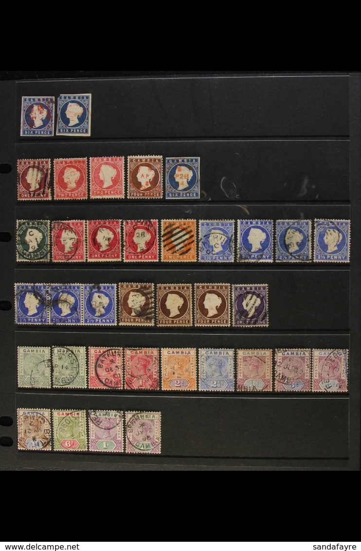 1869-1898 USED COLLECTION On A Stock Page, Inc 1869-72 6d (x2 Shades, One Good With Four Margins & One Spacefiller), 188 - Gambia (...-1964)