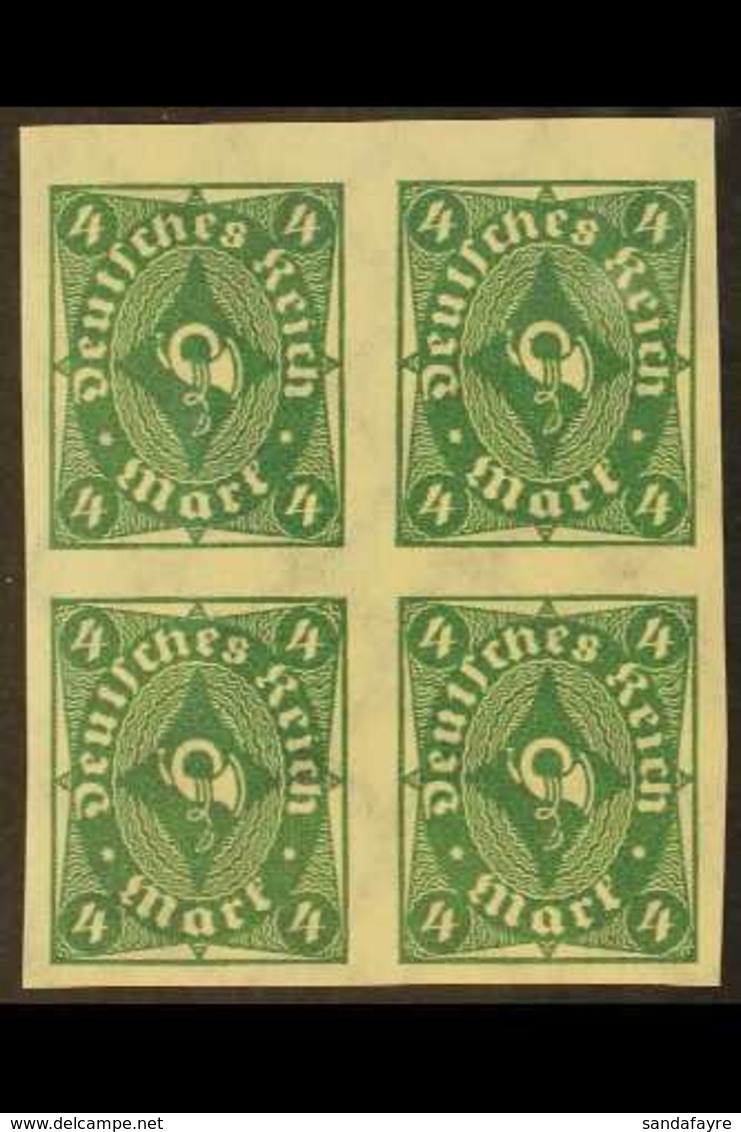 1922-23 4m Deep Green IMPERF (Michel 226a U, SG 206a), Never Hinged Mint IMPERF BLOCK Of 4, Fresh & Attractive. (4 Stamp - Sonstige & Ohne Zuordnung