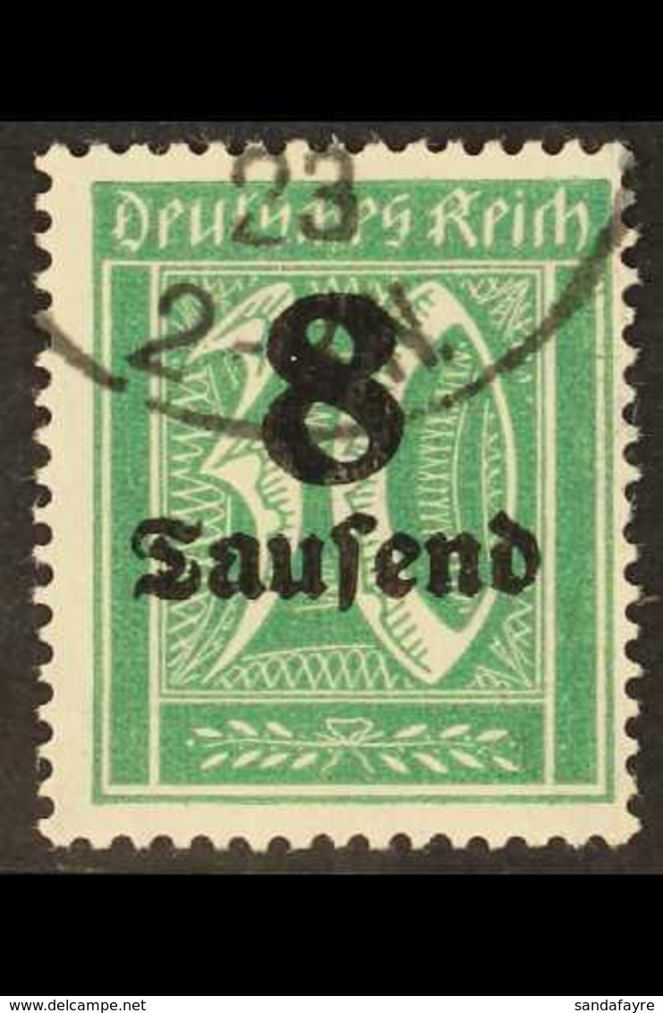 1923 8tsd On 30pf Blue-green Watermark Mesh Surcharge (Michel 278 Y, SG 275), Very Fine Used With Part 1923 Cds Cancel,  - Sonstige & Ohne Zuordnung