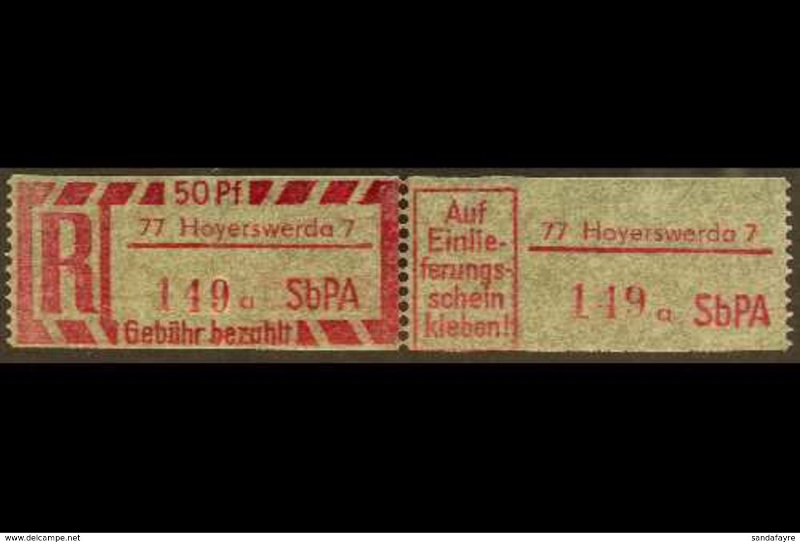 REGISTRATION STAMP (EINSCHREIBEMARKE) 1968 50pf Rose-carmine Perf 12½ With '77 Hoyerswerda 7' Local Postcode, Michel 2 C - Other & Unclassified