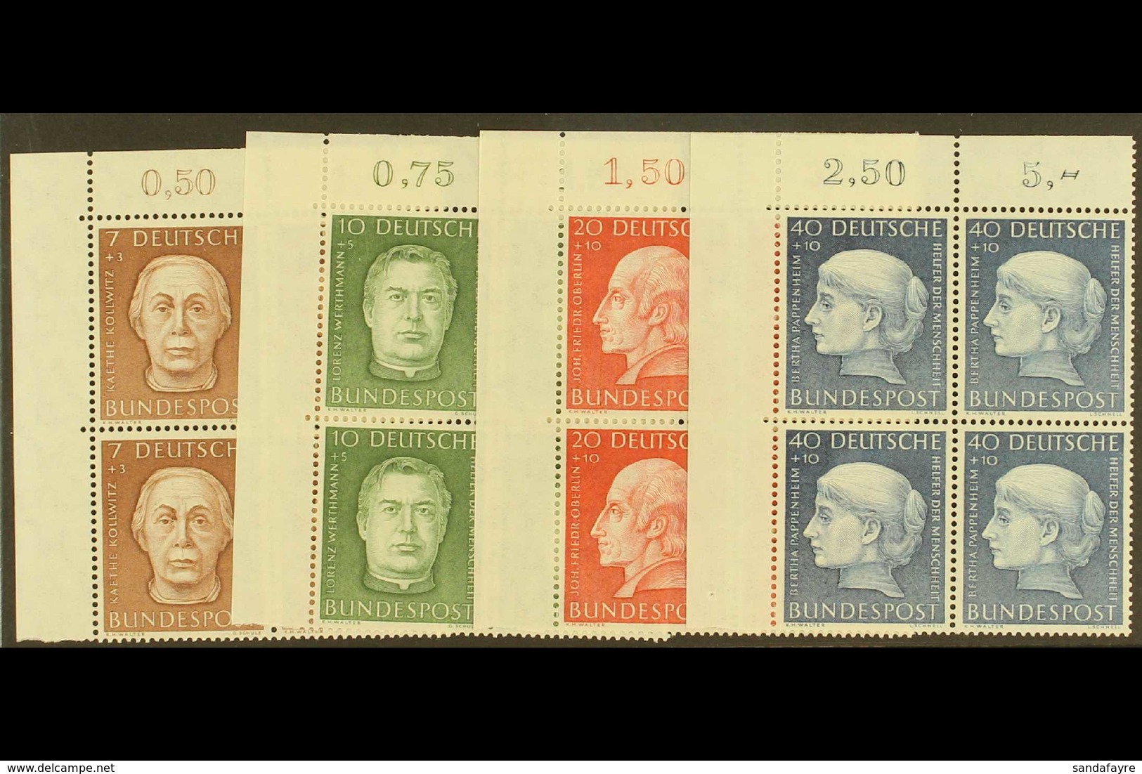 1954 Humanitarian Relief Fund Complete Set (Michel 200/03, SG 1126/29), Superb Never Hinged Mint Upper Left Corner BLOCK - Sonstige & Ohne Zuordnung