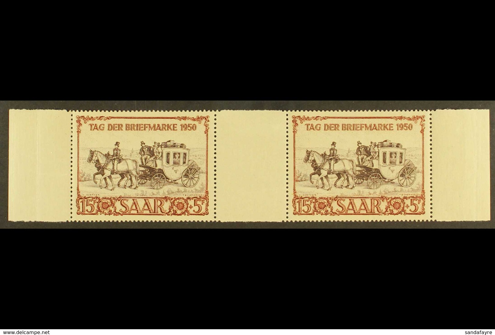 1950 15f+5f Purple-brown & Brown-red Stamp Day (Michel 291, SG 288), Never Hinged Mint Horizontal GUTTER PAIR, Michel 29 - Sonstige & Ohne Zuordnung