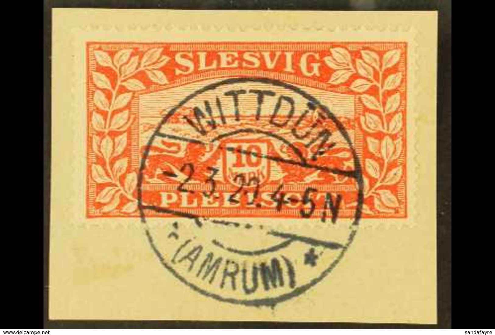 SCHLESWIG 1920 10m Red With White Spot On Right Lion's Paw PLATE FLAW (position 18), Michel 14 III, Superb Cds Used On P - Sonstige & Ohne Zuordnung