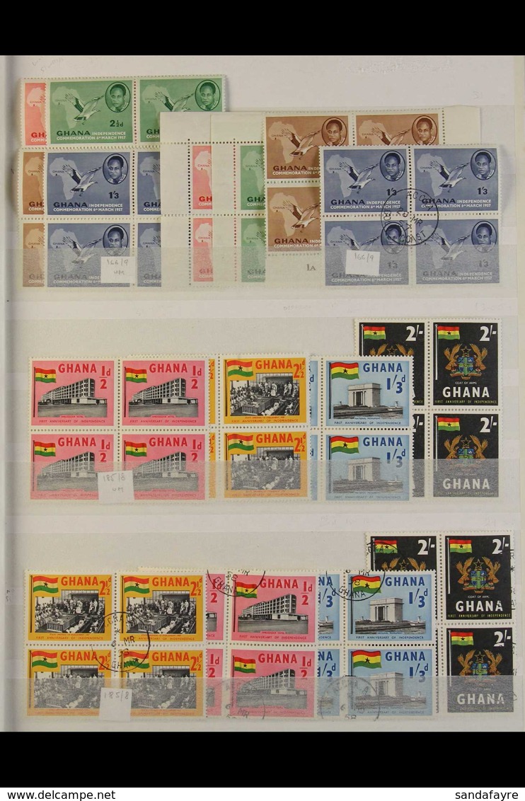 1957-65 BLOCKS OF FOUR COLLECTION A Colourful Assembly With A Range Of Commemorative Issues Generally All Different For  - Ghana (1957-...)