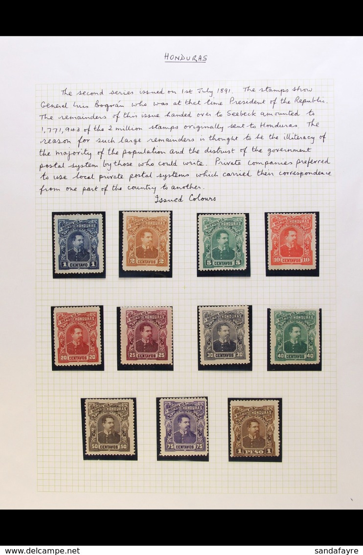 1891 President Bogran Set Complete Including Scarce "Head Inverted" Varieties On 2p, 5p (ragged Perfs) And 10p, SG 56/69 - Honduras