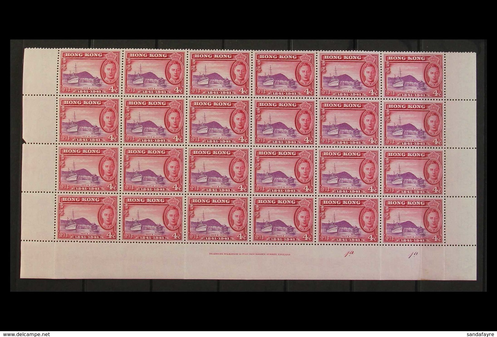 1941 CENTENARY 4c Bright Purple And Carmine Liner & Junk, SG 164, Lower Part Sheet Of Twenty Four, With Lower Margin Sho - Sonstige & Ohne Zuordnung