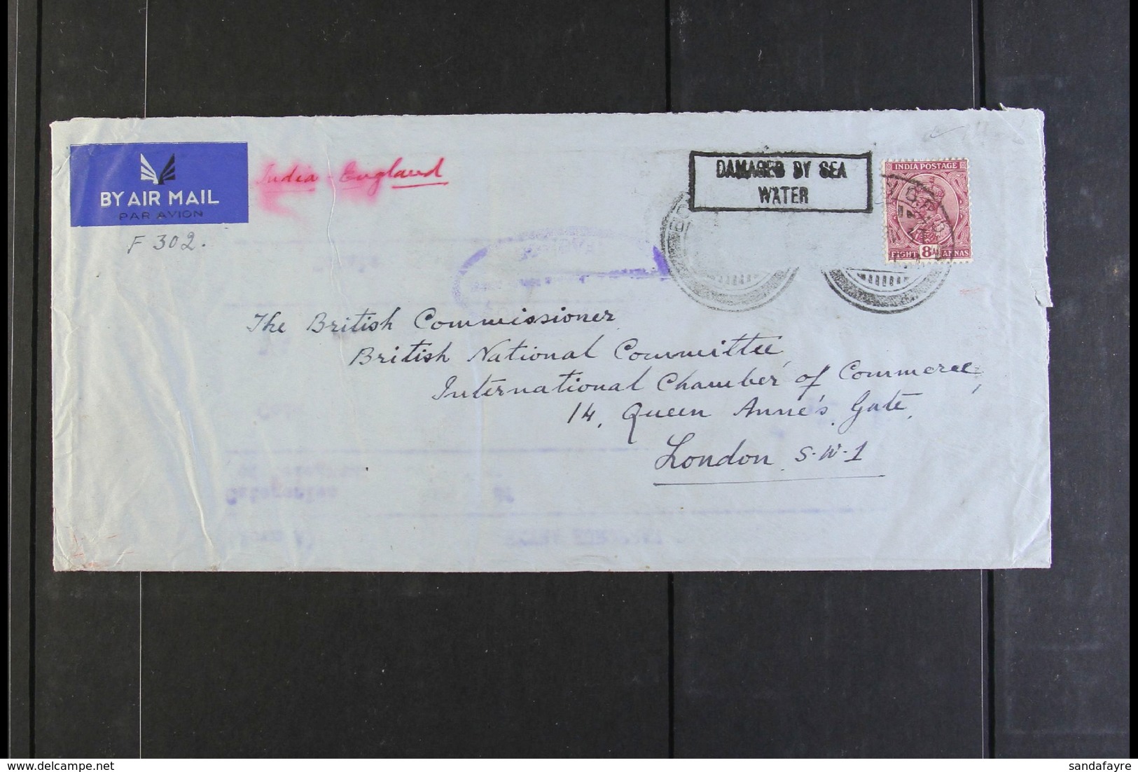 CRASH MAIL 1937 (May) Cover To England Flown On 'Cygnus' Flying Boat That Crashed At Brindisi On The 12 May, Two Stamps  - Other & Unclassified