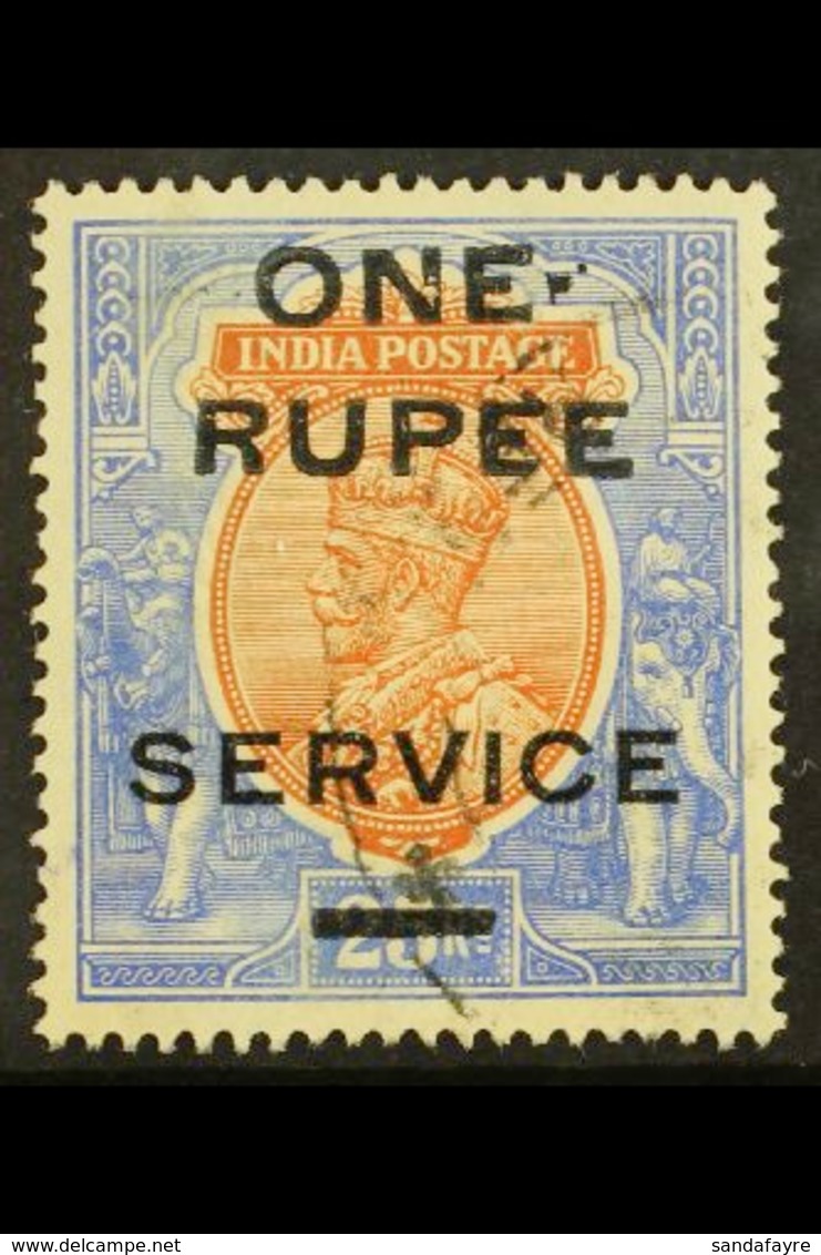OFFICIAL 1925 1r On 25r Orange And Blue, SG O103, Fine Used, Shows Portion Of "E" Of "RUPEE" Missing And Large Floating  - Sonstige & Ohne Zuordnung