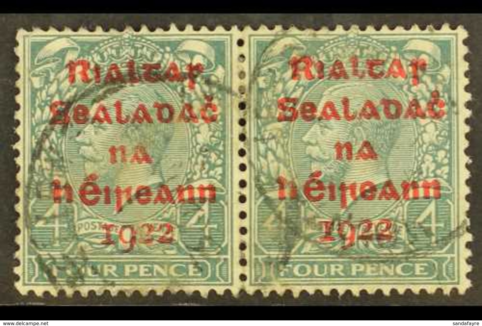 1922 DOLLARD 4d Grey Green With Carmine Overprint, SG 6c, Horizontal Pair, Fine Cds Used.  For More Images, Please Visit - Sonstige & Ohne Zuordnung