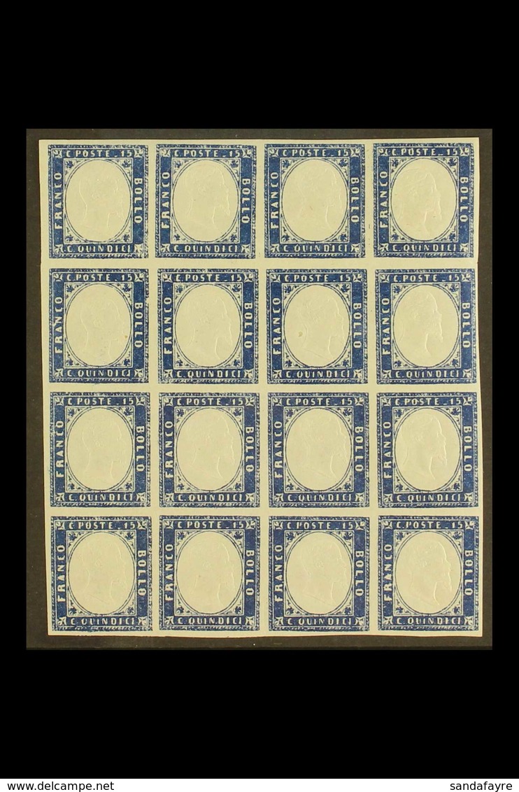 1863 15c Blue Imperf, Sass 11, Superb NEVER HINGED MINT Block Of 16. Rare And Magnificent Show Piece. Raybaudi Photo Cer - Ohne Zuordnung