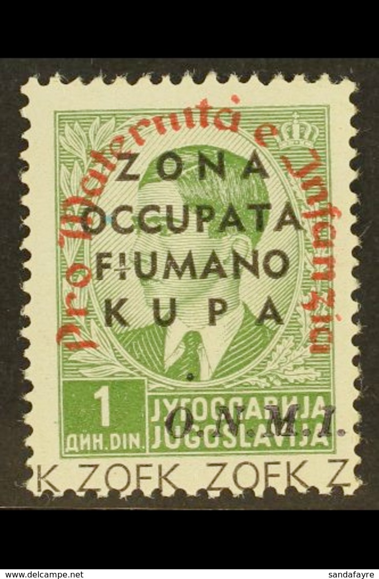 FIUME & KUPA ZONE 1941 1d Green Maternity Fund OVERPRINT IN RED Variety, Sassone 40, Fine Never Hinged Mint, Very Fresh  - Unclassified