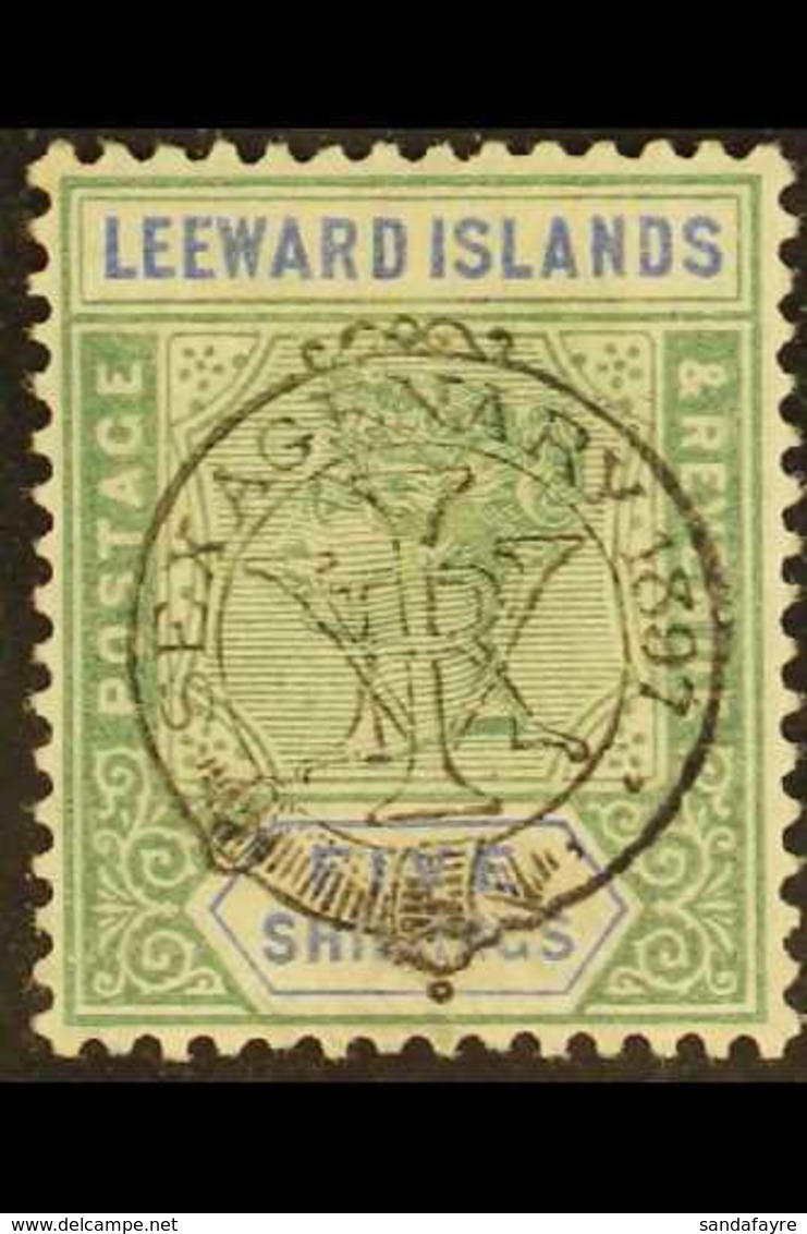 1897 5s Green And Blue Diamond Jubilee Top Value, SG 16, Very Fine Mint. BPA (1956) Photo Certificate Signed Robson Lowe - Leeward  Islands