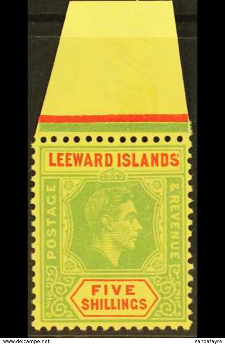 1951 5s Bright Green And Red, SG 112c, Upper Marginal Example, Showing Split Final "S", Never Hinged Mint. For More Imag - Leeward  Islands