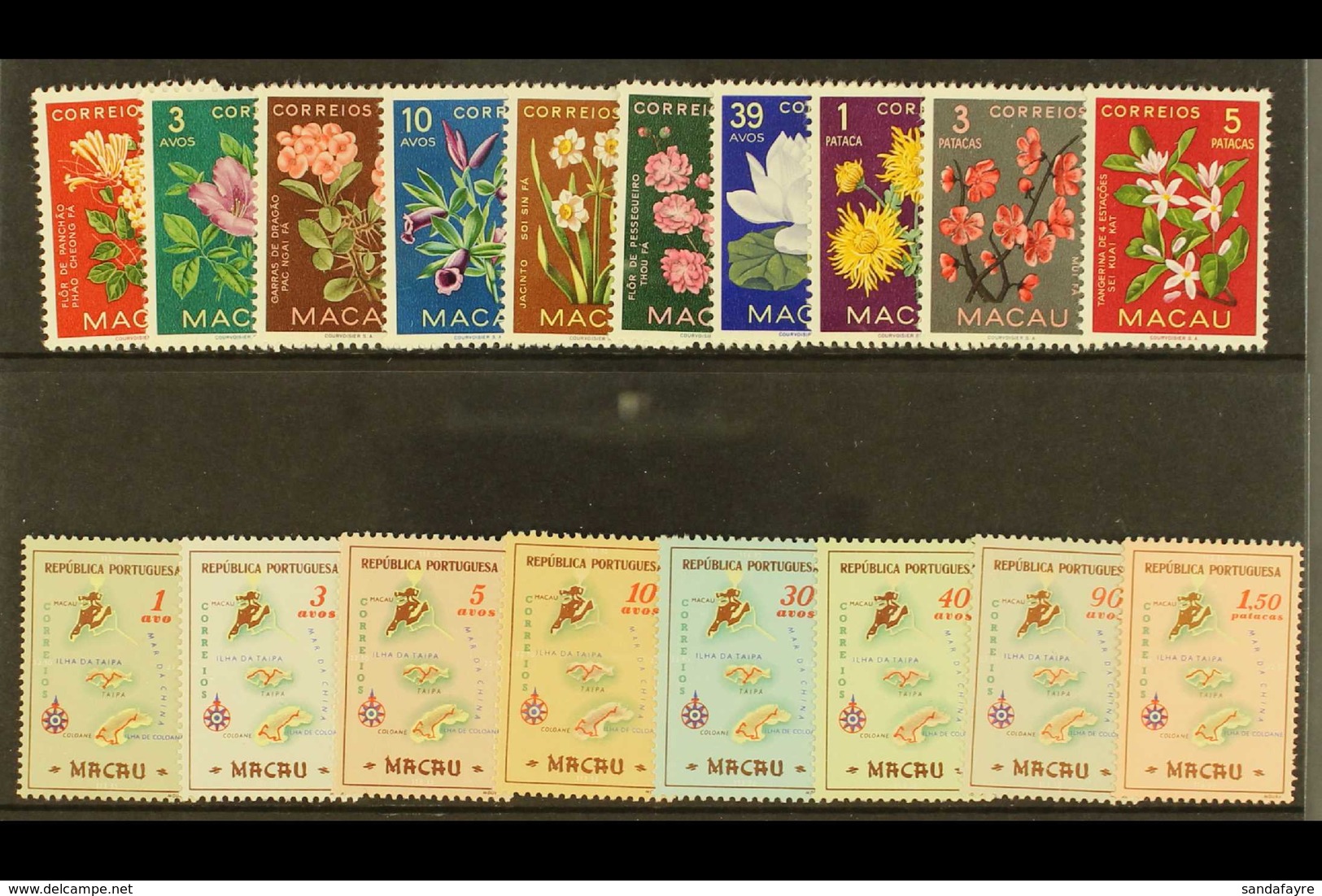1953-56 NEVER HINGED MINT Indigenous Flowers (SG 458/67) & Macao Map Set (SG 470/477) Never Hinged Mint (18 Stamps) For  - Andere & Zonder Classificatie