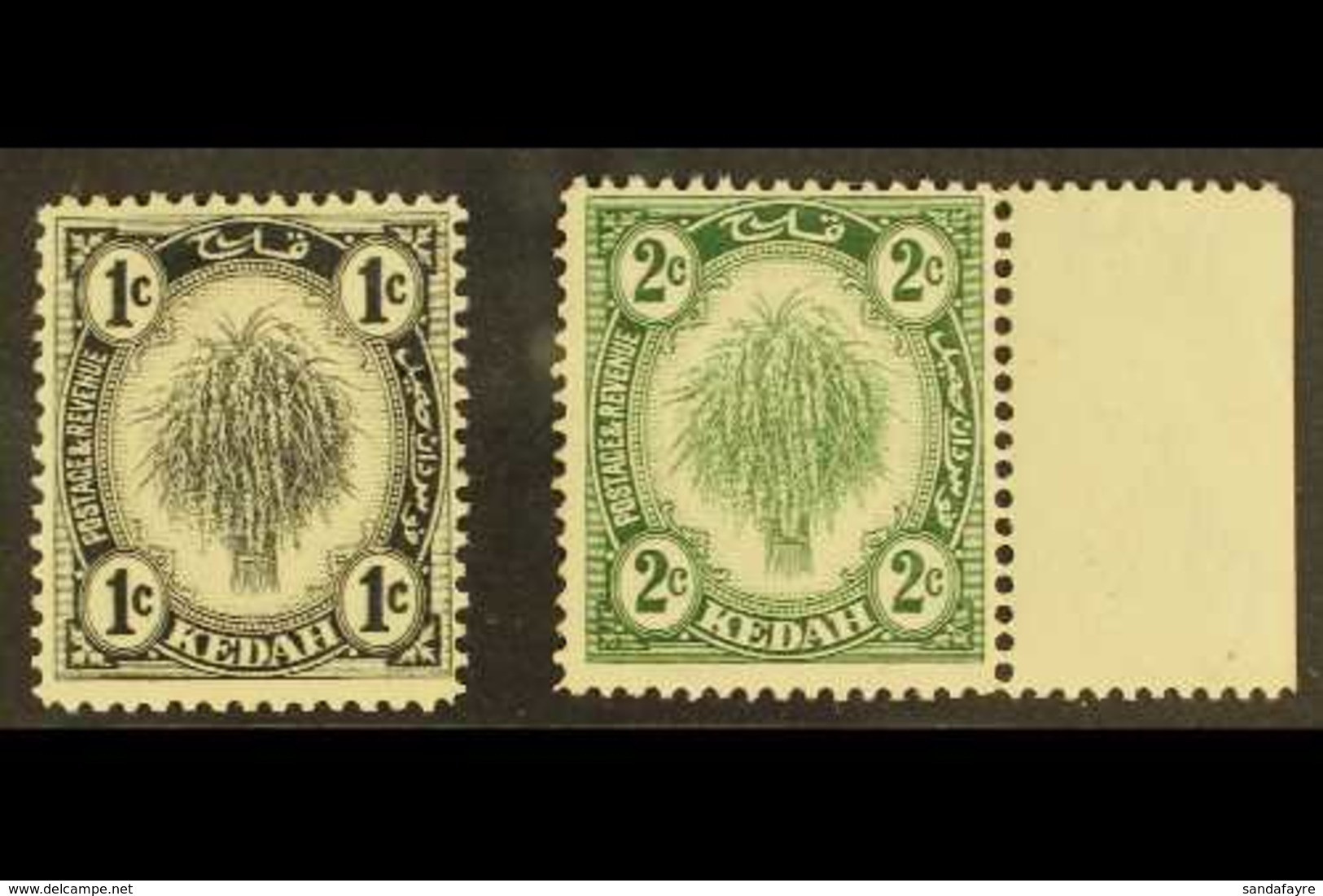 KEDAH 1938-40 Redrawn 1c Black And 2c Bright Green, SG 68a/69, Mint (2c Never Hinged), Fresh Frontal Appearance, Yellowi - Other & Unclassified