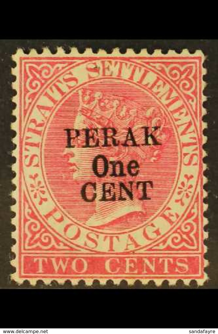 PERAK 1891 1c On 2c Bright Rose, Without Bar Over Original Value, Type 37 Overprint, SG 56, Very Fine Mint, Rare ! For M - Sonstige & Ohne Zuordnung