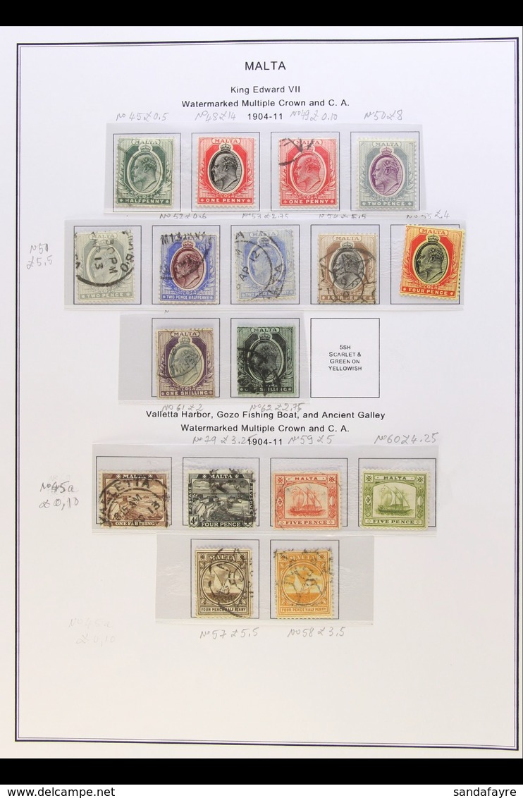 1882-1938 ALL DIFFERENT COLLECTION In Hingeless Mounts On Leaves, Inc 1882-84 ½d Mint, 1899-1901 To 5d Used, 1903-04 Min - Malta (...-1964)