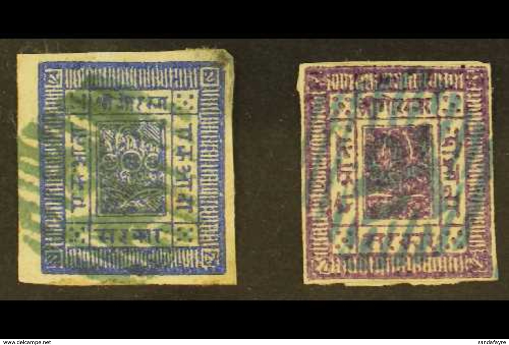 1881-85 1a Blue And 2a Purple, Imperf On White Wove Paper (SG 4/5, Scott 4/5, Hellrigl 4/5), Both 4 Margins With Greenis - Nepal