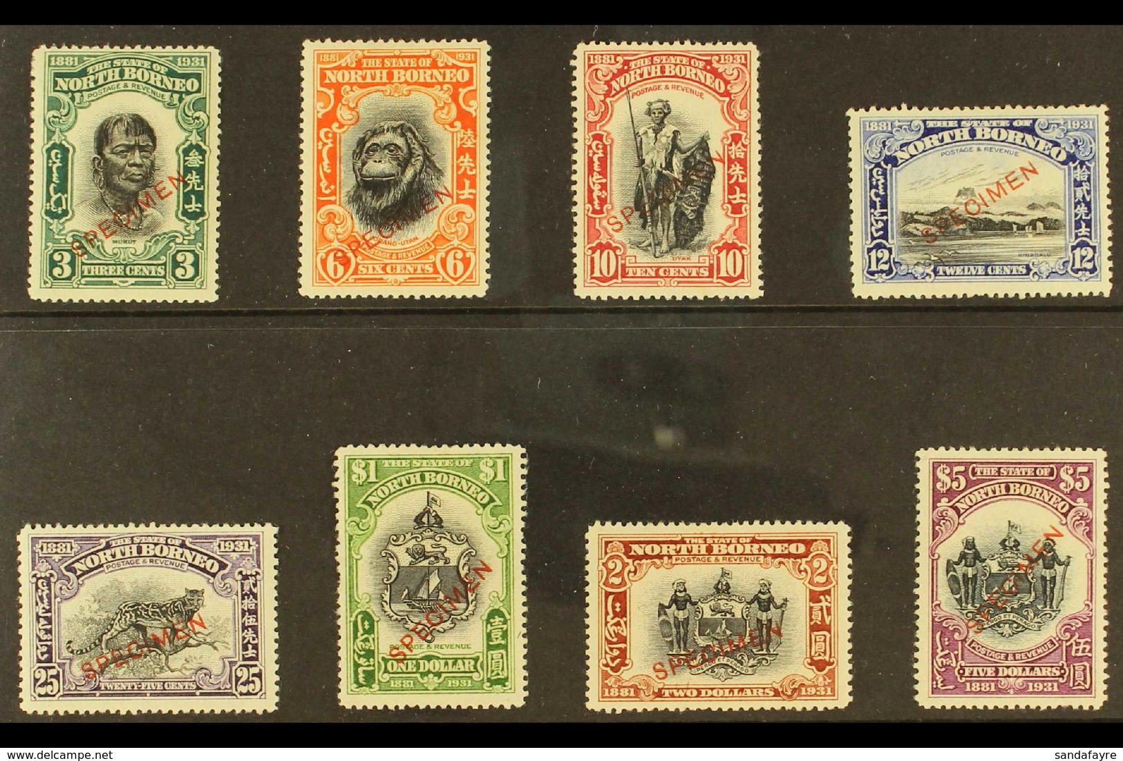 1931 50th Anniversary Of British North Borneo Company Complete Set Overprinted "SPECIMEN", SG 295s/302s, Very Fine Mint. - Nordborneo (...-1963)