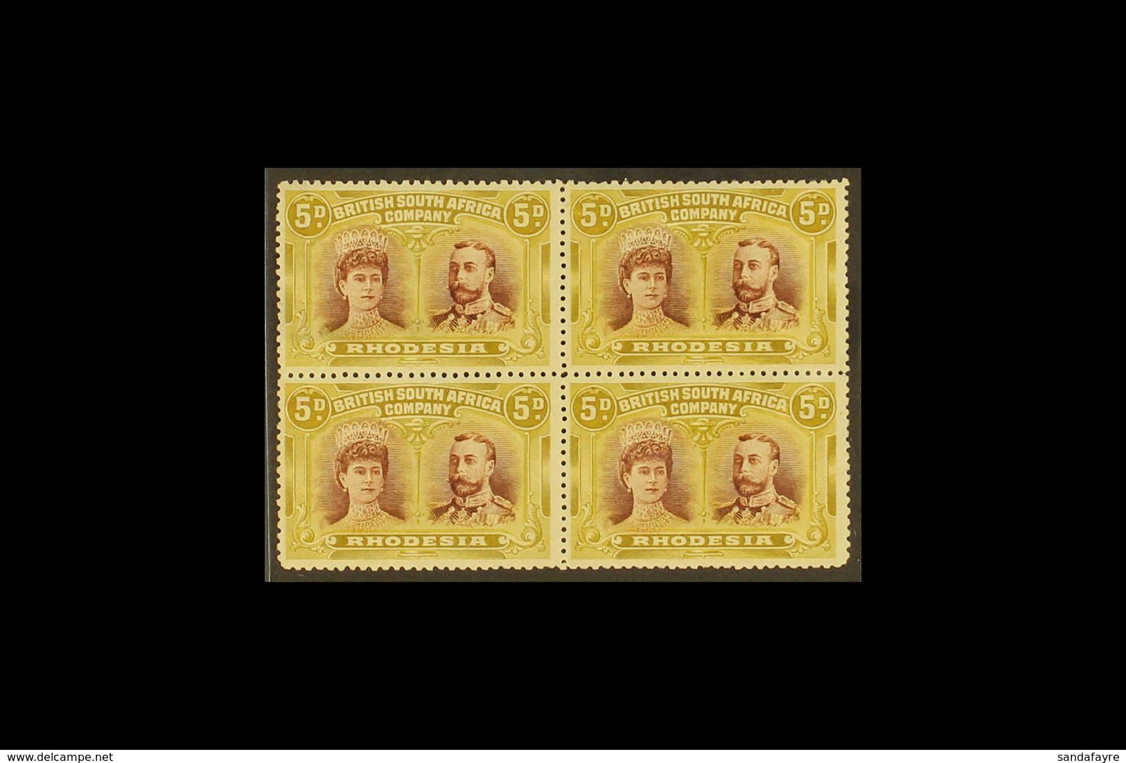 1910-13 5d Purple- Brown And Olive- Yellow Perf 14 Double Head, SG 141a, Mint BLOCK OF FOUR, Appears Never Hinged But Im - Sonstige & Ohne Zuordnung
