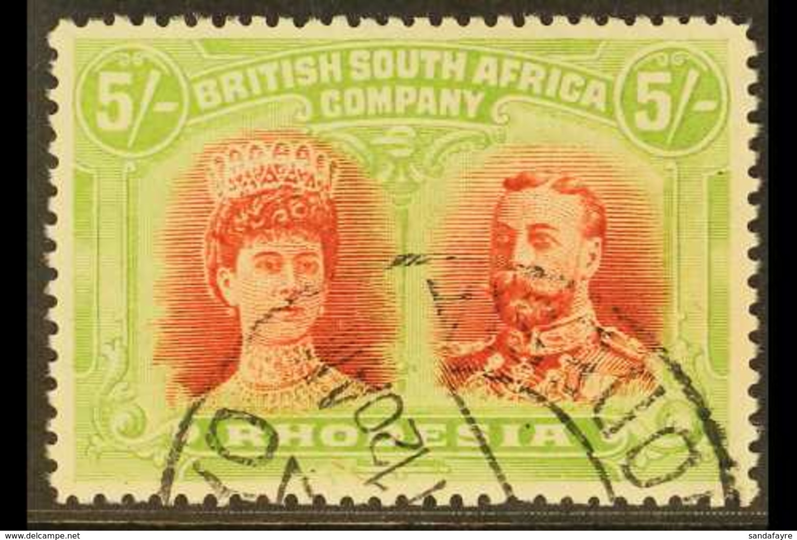 1910-13 5s Scarlet And Pale Yellowish- Green Perf 14 Double Head, SG 160, Very Fine Used. For More Images, Please Visit  - Sonstige & Ohne Zuordnung