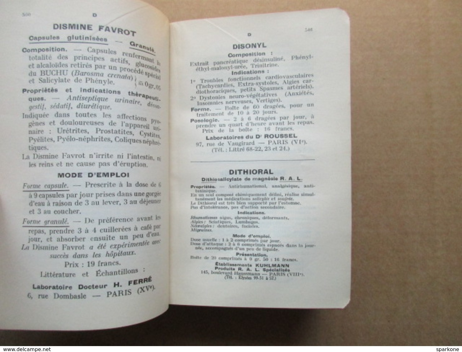 Dictionnaire De Spécialités Pharmaceutiques (Louis Vidal) éditions De 1938 - Dictionnaires