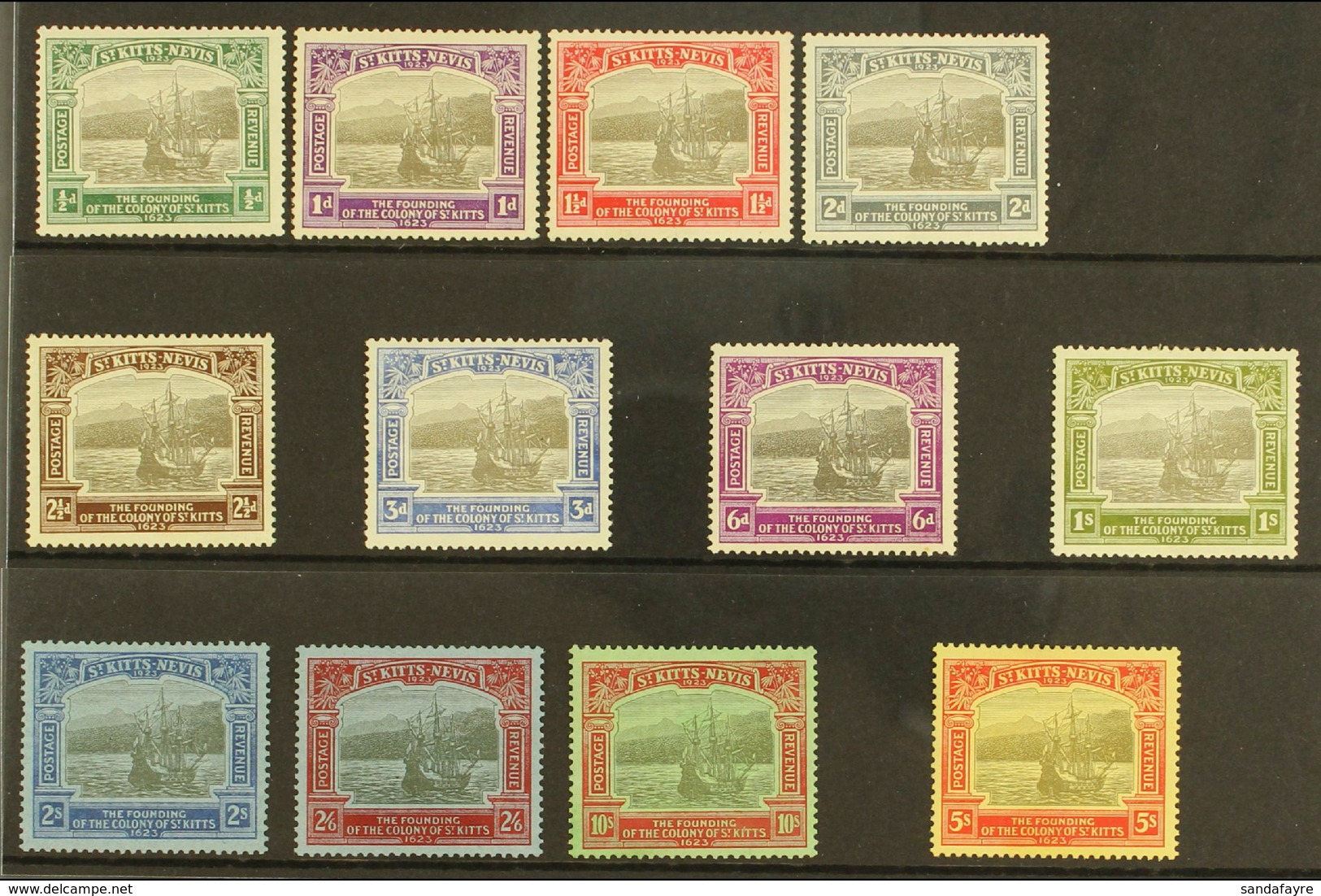 1923 Tercentenary Set To 10s, SG 48/59, Fine Mint (12 Stamps) For More Images, Please Visit Http://www.sandafayre.com/it - St.Kitts Y Nevis ( 1983-...)