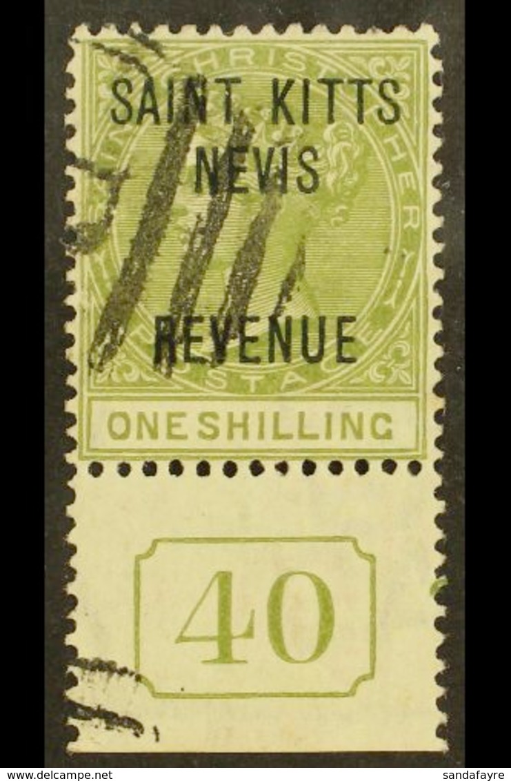 POSTAL FISCAL 1885 1s Olive SG R6, Fine Used With "40" Control Attached. For More Images, Please Visit Http://www.sandaf - St.Kitts Und Nevis ( 1983-...)