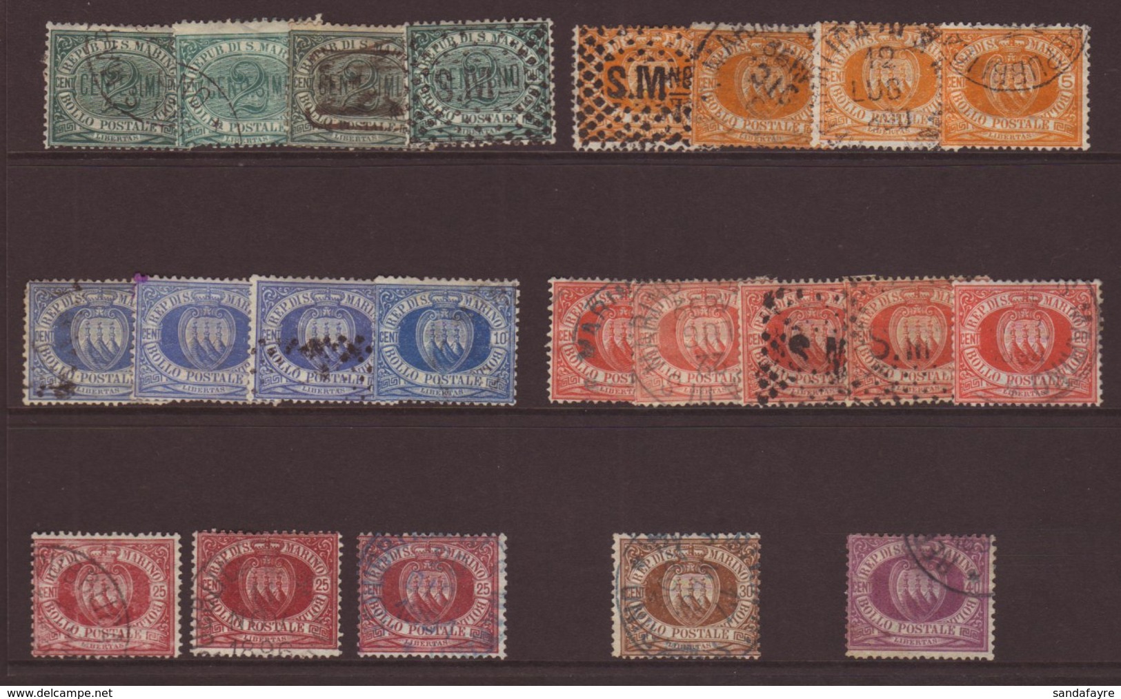 1877-90 First Issues Used Selection (Sassone 1/7) With A Number Of Additional Shades For The 2c To 25c Values And Noting - Sonstige & Ohne Zuordnung