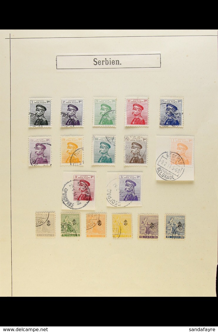 1911 - 1920 FINE USED SELECTION Small And Attractive Selection On Pages With 1911 Peter I Set Complete On Piece, 1914 Se - Serbien