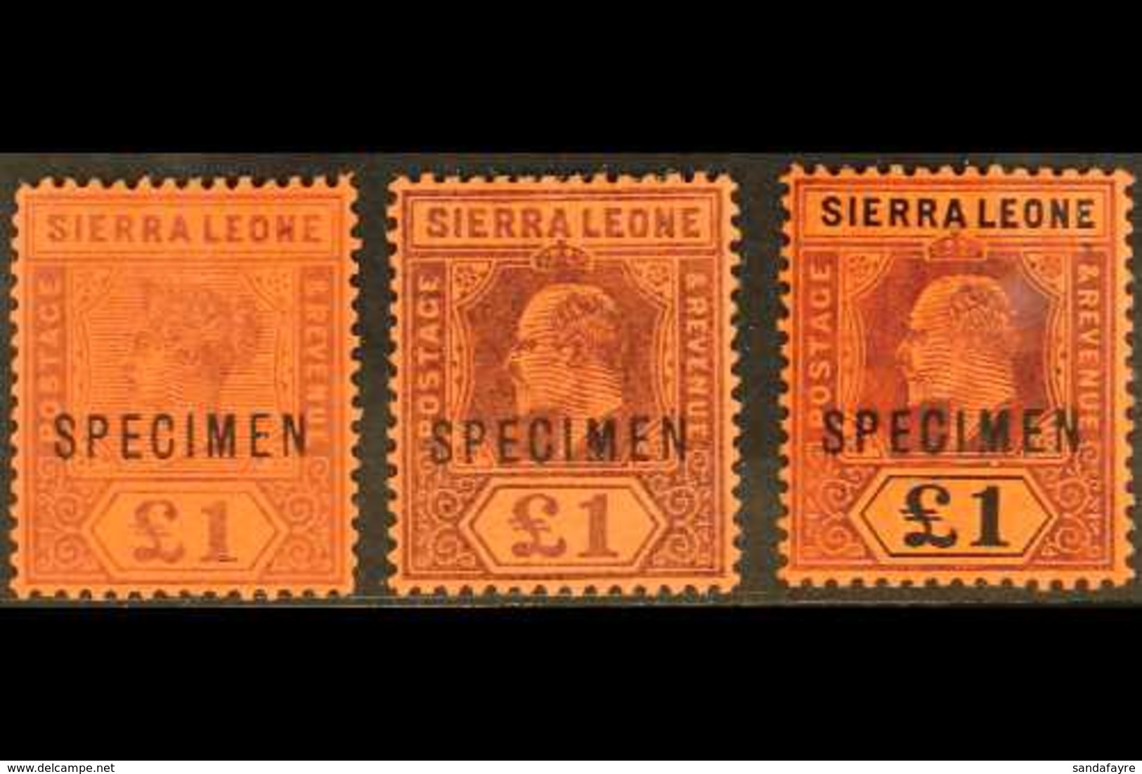 1896 - 1907 £1 RED "SPECIMENS". The 1896 £1 Purple / Red, The 1903 £1 Purple / Red & 1907 £1 Purple And Black / Red, Eac - Sierra Leone (...-1960)