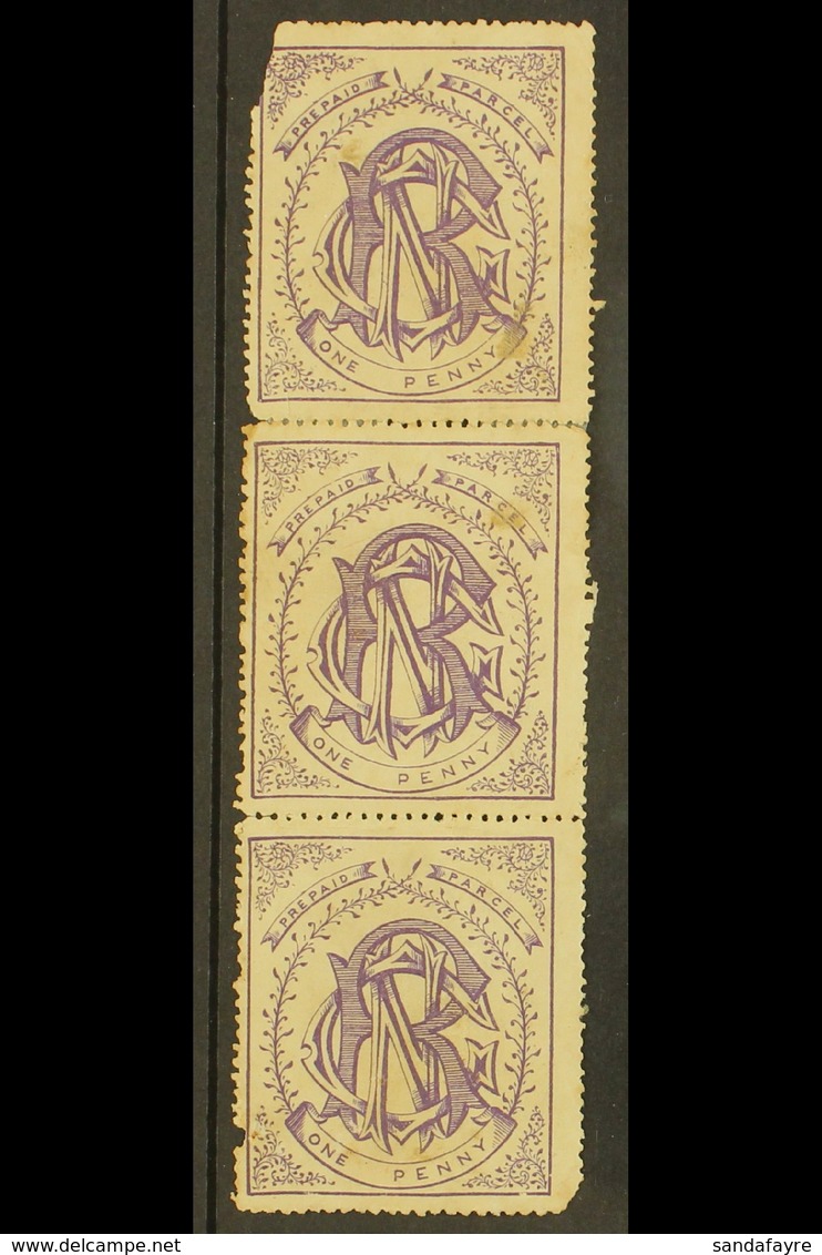 NATAL NATAL GOVERNMENT RAILWAY 1880 1d Violet Unused Vertical Strip Of Three (top Pair Reattached), Faults As Usual, Ver - Unclassified