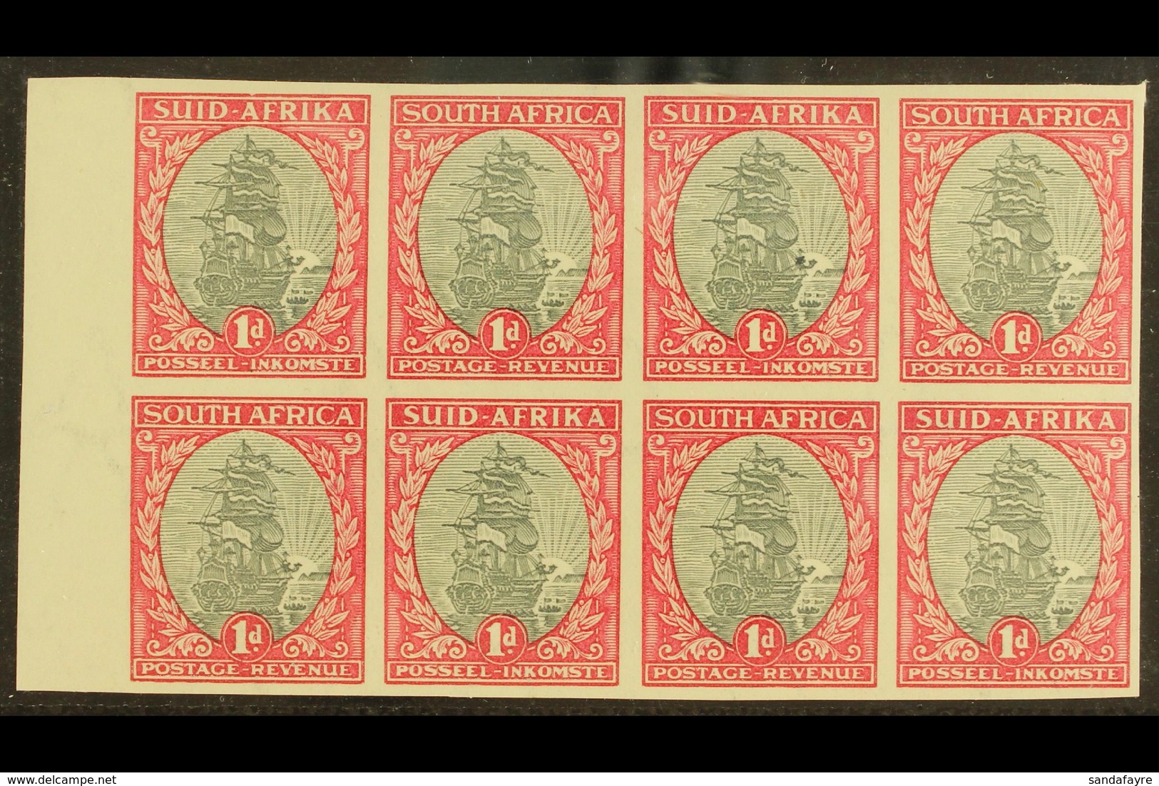 UNION VARIETY 1933-48 1d Grey & Carmine, IMPERFORATE BLOCK OF 8, SG 56a, Never Hinged Mint Marginal Block. Great Piece!  - Ohne Zuordnung