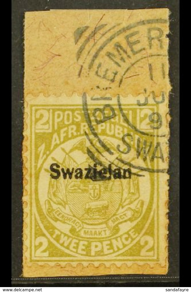 1889-90 2d Olive-bistre, Perf 12½ Overprinted, Variety "Swazielan", SG 5b, Fine Used On A Piece Tied By Large Part Breme - Swaziland (...-1967)