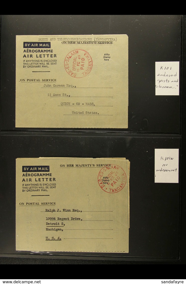 1963-6 SCARCE OFFICIAL AEROGRAMMES All Different, Complete Collection Of Used (all To USA) Official Air Letters From The - Tanganyika (...-1932)