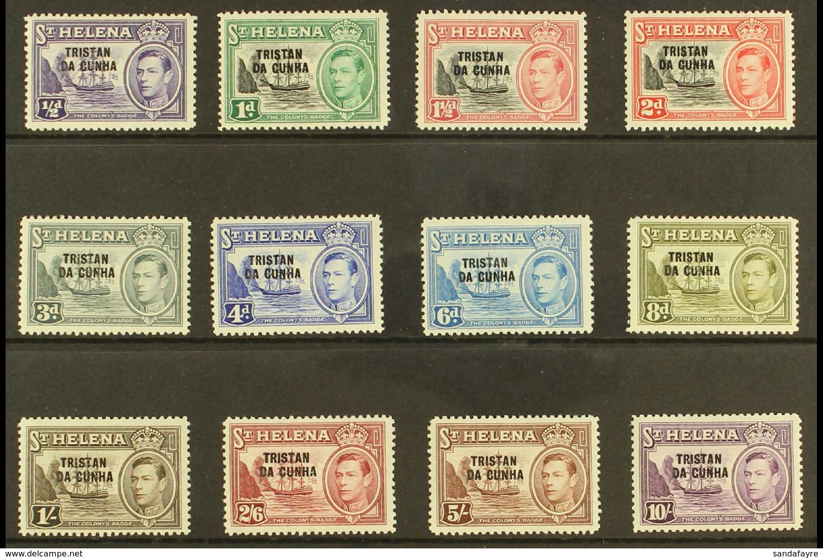 1952 KGVI Opt'd Complete Definitive Set, SG 1/12, Fine Mint (12 Stamps) For More Images, Please Visit Http://www.sandafa - Tristan Da Cunha