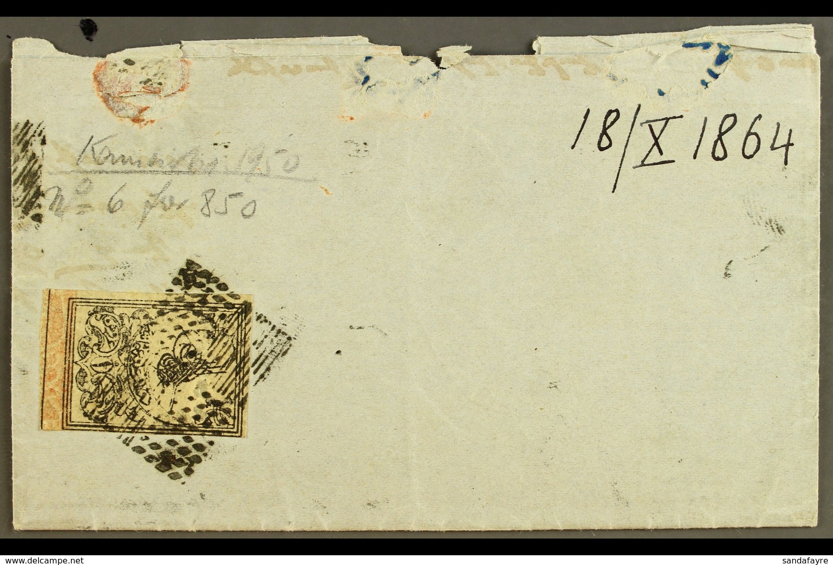 1864 (18 October) Entire Letter Bearing (on Reverse) 1pi Black/grey On Thick Paper (2nd Printing) Tied By Neat Battal Ca - Sonstige & Ohne Zuordnung