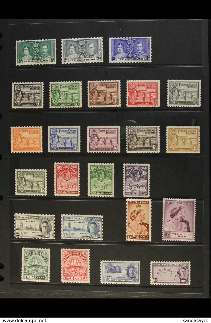 1937-1950 KGVI COMPLETE VERY FINE MINT A Delightful Complete Basic Run, From SG 191 Right Through To SG 233. Fresh And A - Turks & Caicos (I. Turques Et Caïques)