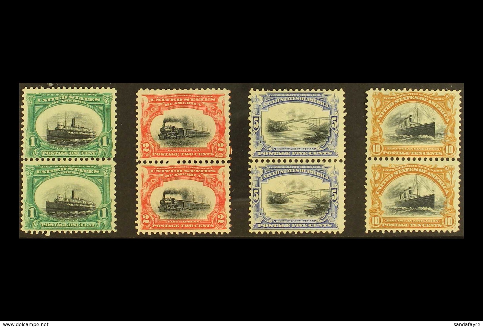 1901 Pan-American Exposition 1c, 2c 5c And 10c (Scott 294/95, 297 & 299, SG 300/01, 303 & 305) In Fine Mint Vertical Pai - Other & Unclassified